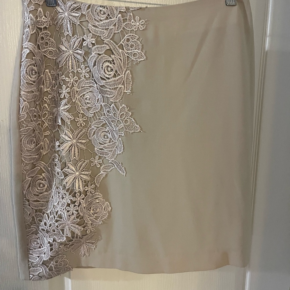 Midnight Velvet Beige Lace Pencil Skirt